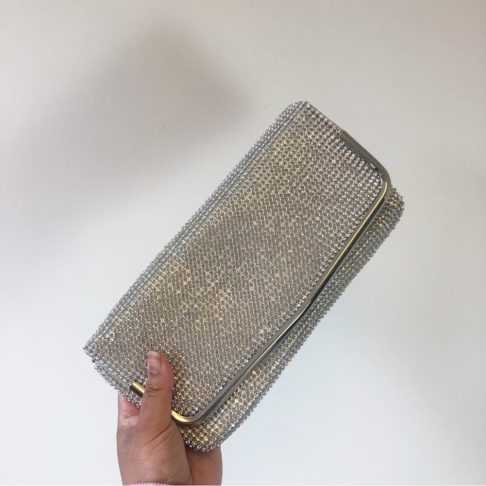Silver Metallic Sparkle Bling Clutch with Strap